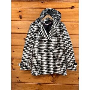 Houndstooth Hooded Double-Breasted Jacket Metaphor Women's Size Large
